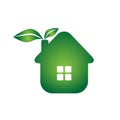 Eco logotype green house and leaves.